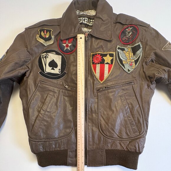 Vintage 80s Excelled Leather Bomber Jacket Patched Top Gun Flight A-2 Map Lining - Picture 12 of 12